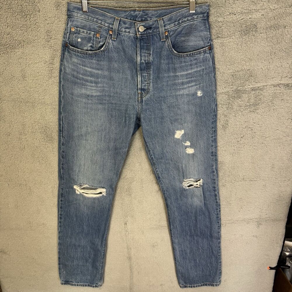Levis 501xx Jeans Mens 31x31 Blue Straight Leg Denim Pants Button Fly Distressed